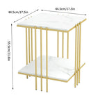 2-Tier Square Sintered Stone Side Table with Iron Frame – White & Gold, 1-Unit