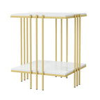 2-Tier Square Sintered Stone Side Table with Iron Frame – White & Gold, 1-Unit
