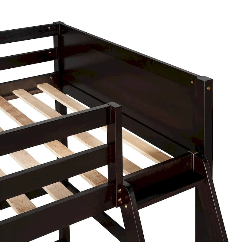 Twin Size Solid Wood Loft Bed with Ladder – White / Espresso / Grey, 1-Person Use
