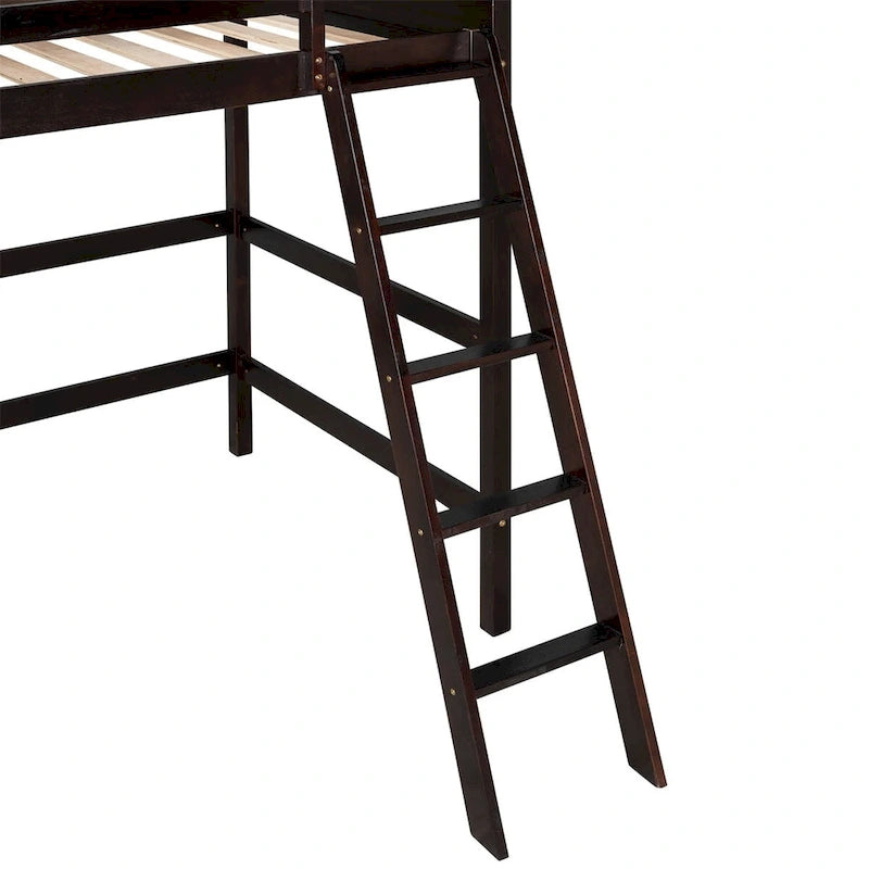 Twin Size Solid Wood Loft Bed with Ladder – White / Espresso / Grey, 1-Person Use