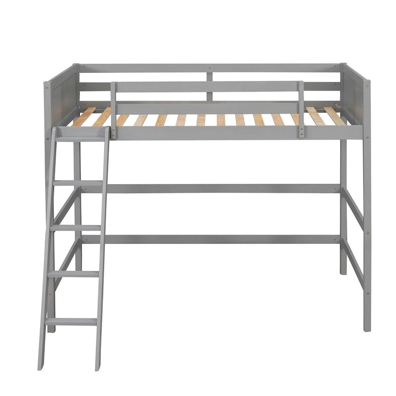 Twin Size Solid Wood Loft Bed with Ladder – White / Espresso / Grey, 1-Person Use