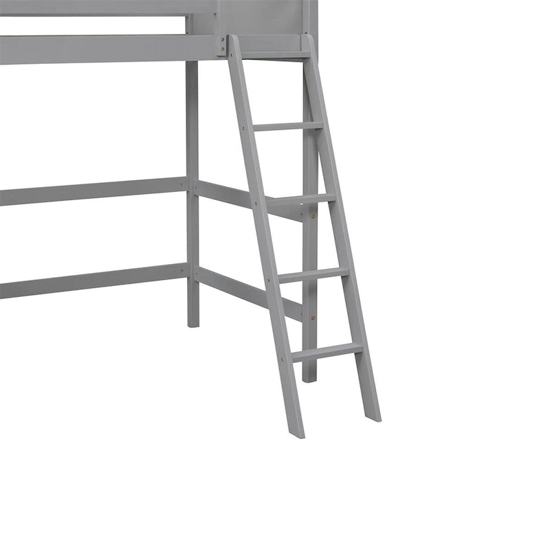 Twin Size Solid Wood Loft Bed with Ladder – White / Espresso / Grey, 1-Person Use