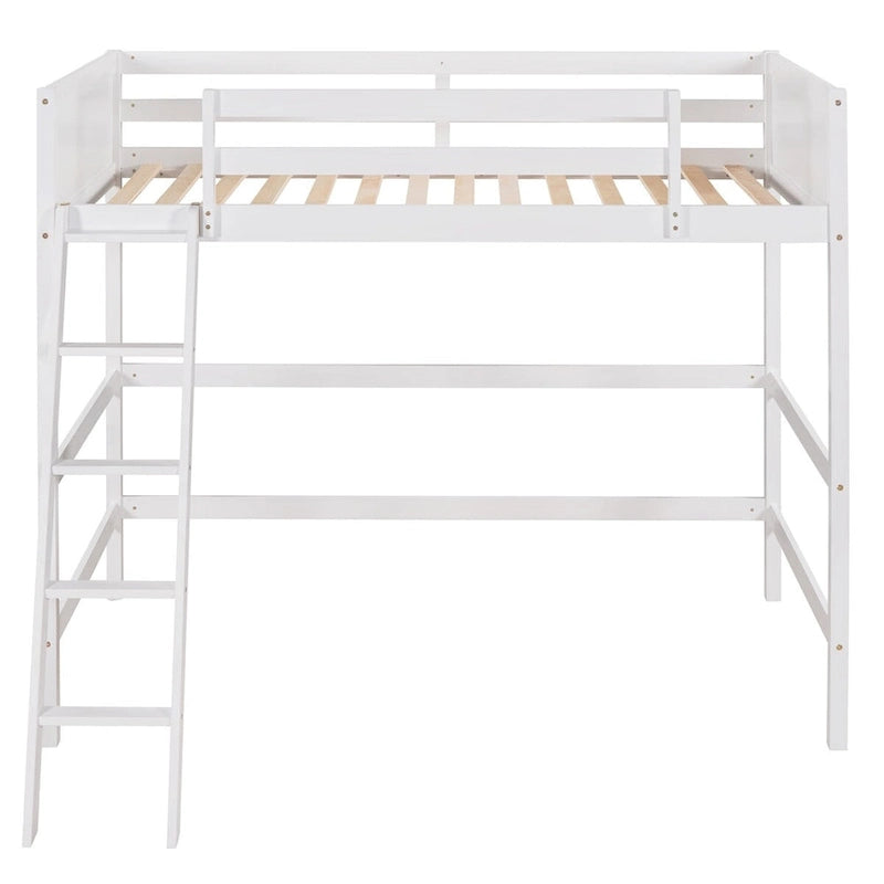 Twin Size Solid Wood Loft Bed with Ladder – White / Espresso / Grey, 1-Person Use