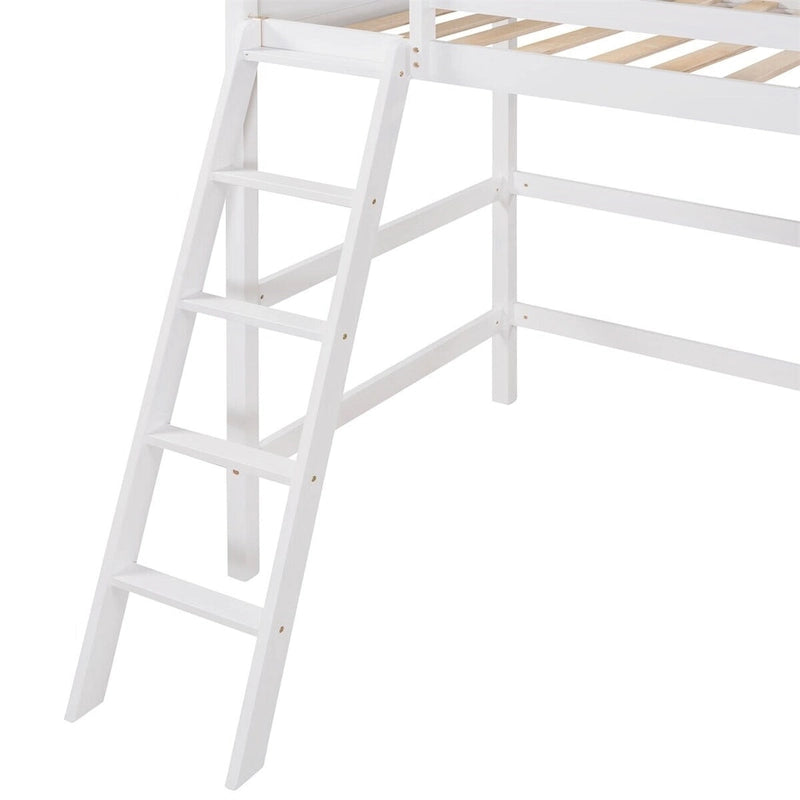 Twin Size Solid Wood Loft Bed with Ladder – White / Espresso / Grey, 1-Person Use