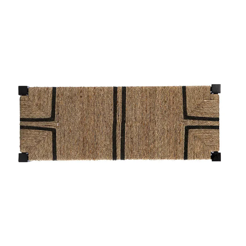 Woven Seagrass Seat Bench with Black Wood Frame – Black / Natural, 1-2 Person Use