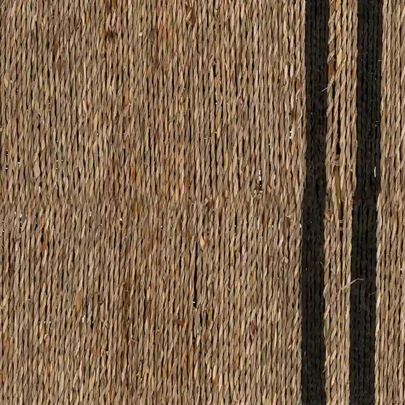 Woven Seagrass Seat Bench with Black Wood Frame – Black / Natural, 1-2 Person Use