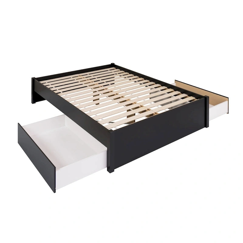 Queen 4-Post Platform Bed with Wood Slat System – Black / Driftwood Grey / Espresso / White, 1-Unit
