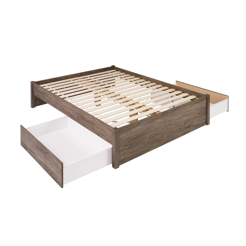 Queen 4-Post Platform Bed with Wood Slat System – Black / Driftwood Grey / Espresso / White, 1-Unit