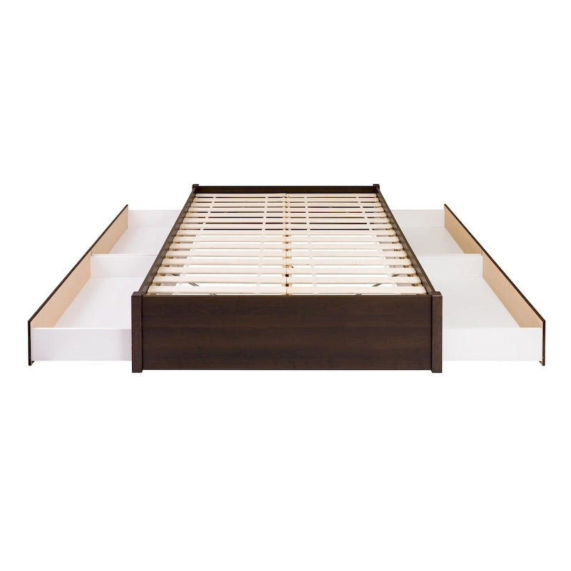 Queen 4-Post Platform Bed with Wood Slat System – Black / Driftwood Grey / Espresso / White, 1-Unit