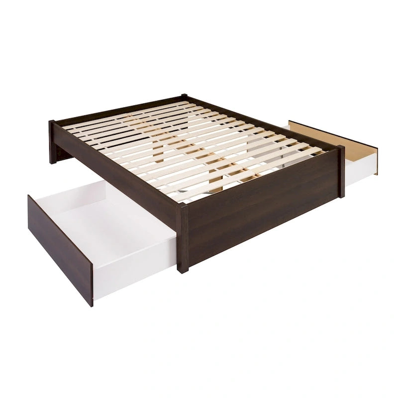 Queen 4-Post Platform Bed with Wood Slat System – Black / Driftwood Grey / Espresso / White, 1-Unit