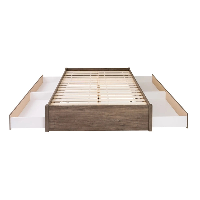 Queen 4-Post Platform Bed with Wood Slat System – Black / Driftwood Grey / Espresso / White, 1-Unit