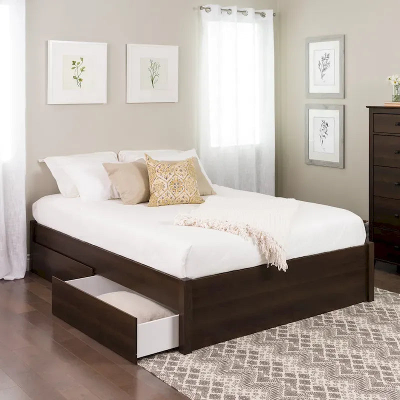 Queen 4-Post Platform Bed with Wood Slat System – Black / Driftwood Grey / Espresso / White, 1-Unit