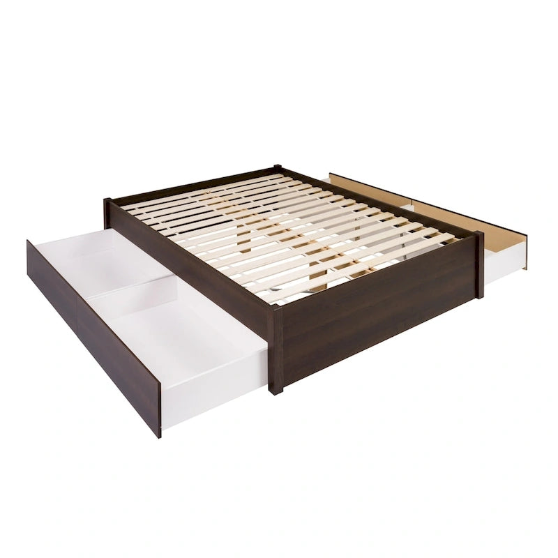 Queen 4-Post Platform Bed with Wood Slat System – Black / Driftwood Grey / Espresso / White, 1-Unit