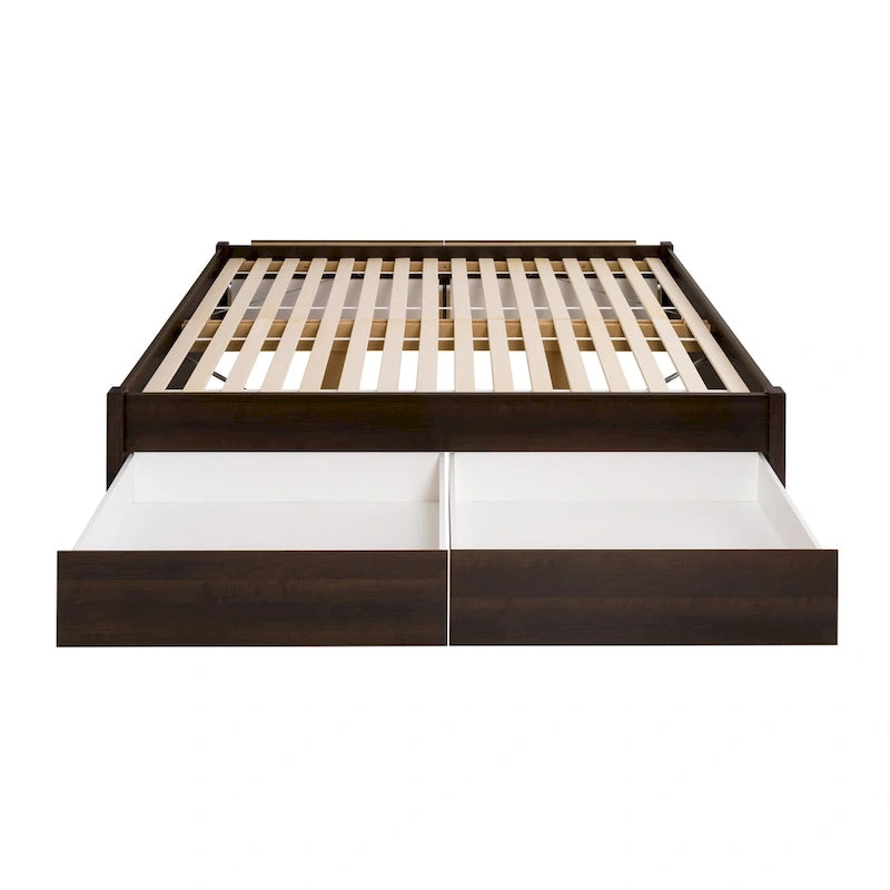Queen 4-Post Platform Bed with Wood Slat System – Black / Driftwood Grey / Espresso / White, 1-Unit