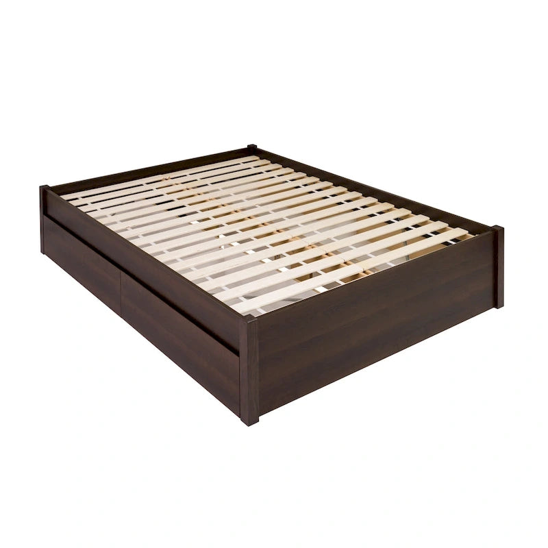 Queen 4-Post Platform Bed with Wood Slat System – Black / Driftwood Grey / Espresso / White, 1-Unit