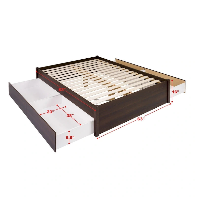 Queen 4-Post Platform Bed with Wood Slat System – Black / Driftwood Grey / Espresso / White, 1-Unit
