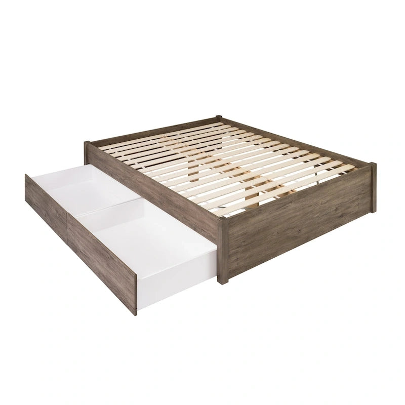 Queen 4-Post Platform Bed with Wood Slat System – Black / Driftwood Grey / Espresso / White, 1-Unit