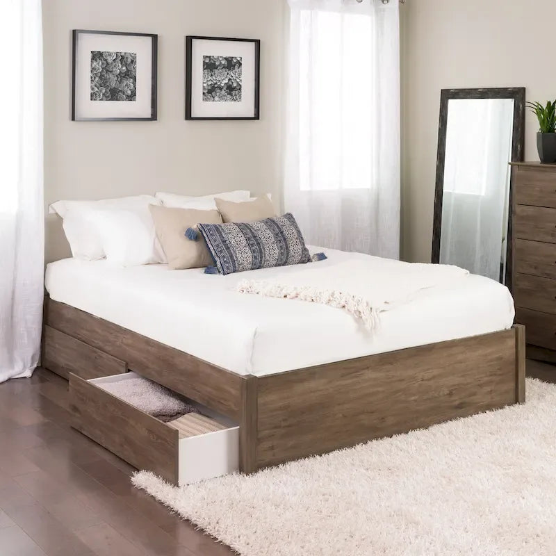 Queen 4-Post Platform Bed with Wood Slat System – Black / Driftwood Grey / Espresso / White, 1-Unit