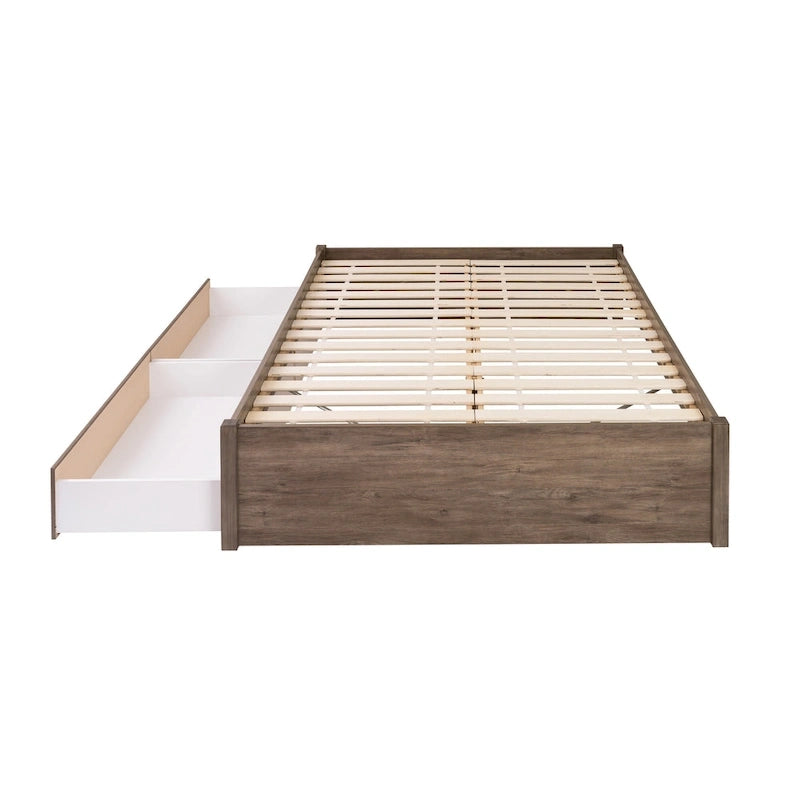 Queen 4-Post Platform Bed with Wood Slat System – Black / Driftwood Grey / Espresso / White, 1-Unit