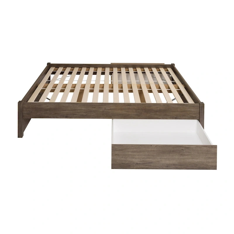 Queen 4-Post Platform Bed with Wood Slat System – Black / Driftwood Grey / Espresso / White, 1-Unit