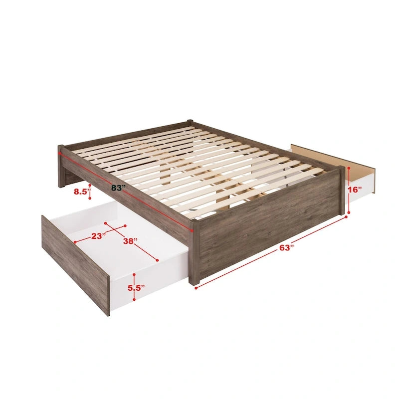 Queen 4-Post Platform Bed with Wood Slat System – Black / Driftwood Grey / Espresso / White, 1-Unit
