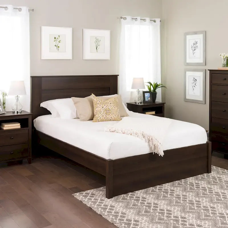 Queen 4-Post Platform Bed with Wood Slat System – Black / Driftwood Grey / Espresso / White, 1-Unit