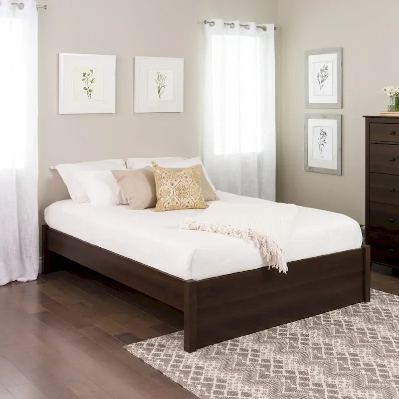 Queen 4-Post Platform Bed with Wood Slat System – Black / Driftwood Grey / Espresso / White, 1-Unit