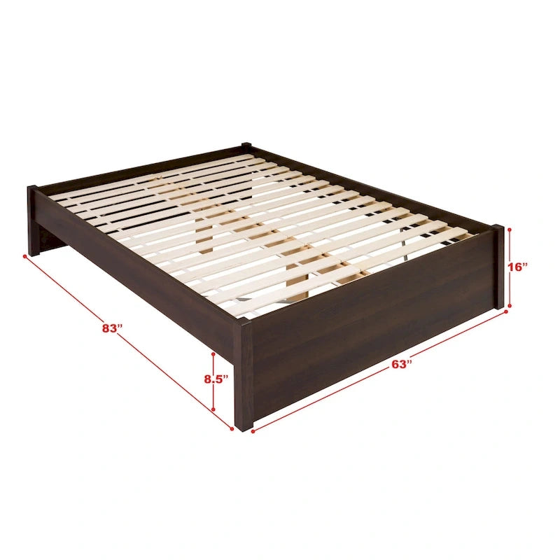 Queen 4-Post Platform Bed with Wood Slat System – Black / Driftwood Grey / Espresso / White, 1-Unit