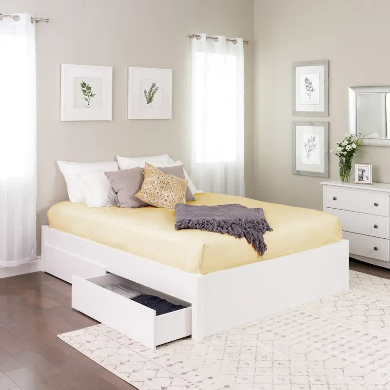 Queen 4-Post Platform Bed with Wood Slat System – Black / Driftwood Grey / Espresso / White, 1-Unit