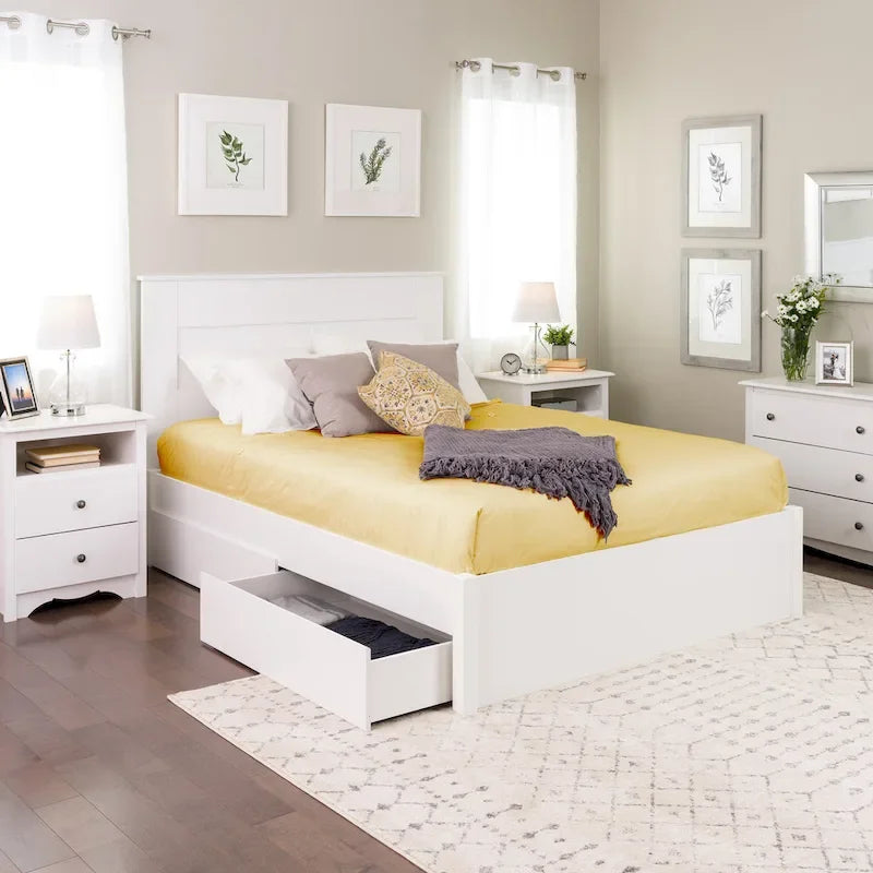 Queen 4-Post Platform Bed with Wood Slat System – Black / Driftwood Grey / Espresso / White, 1-Unit