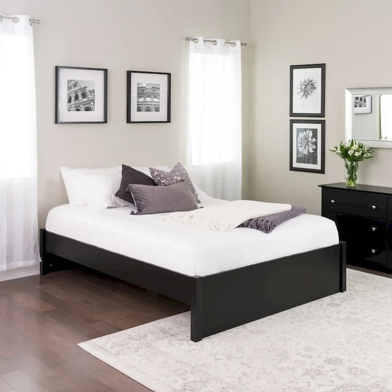Queen 4-Post Platform Bed with Wood Slat System – Black / Driftwood Grey / Espresso / White, 1-Unit
