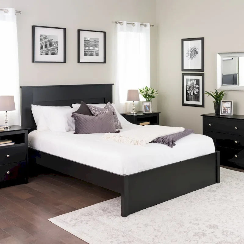 Queen 4-Post Platform Bed with Wood Slat System – Black / Driftwood Grey / Espresso / White, 1-Unit