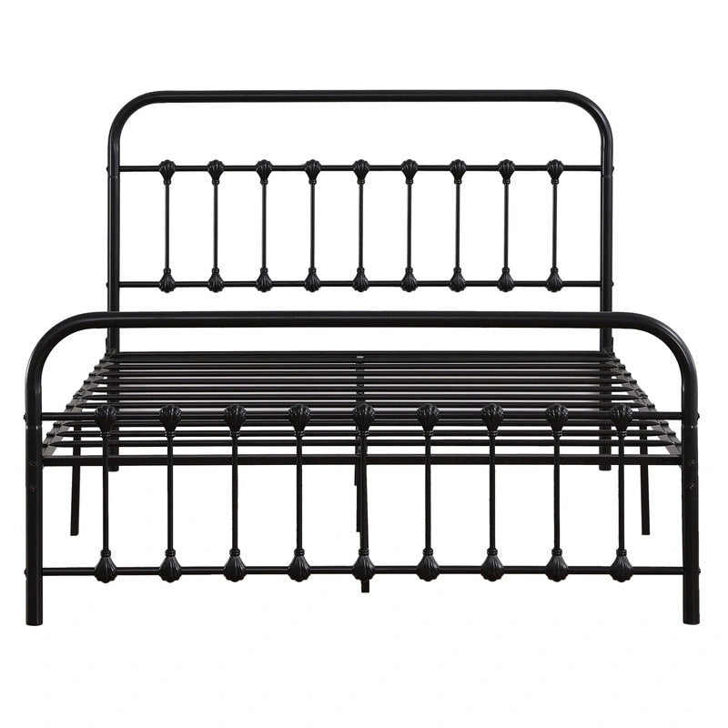 Iron Bed Frame with Shell Headboard Detail and Slat Support – Black, Twin / Full / Queen