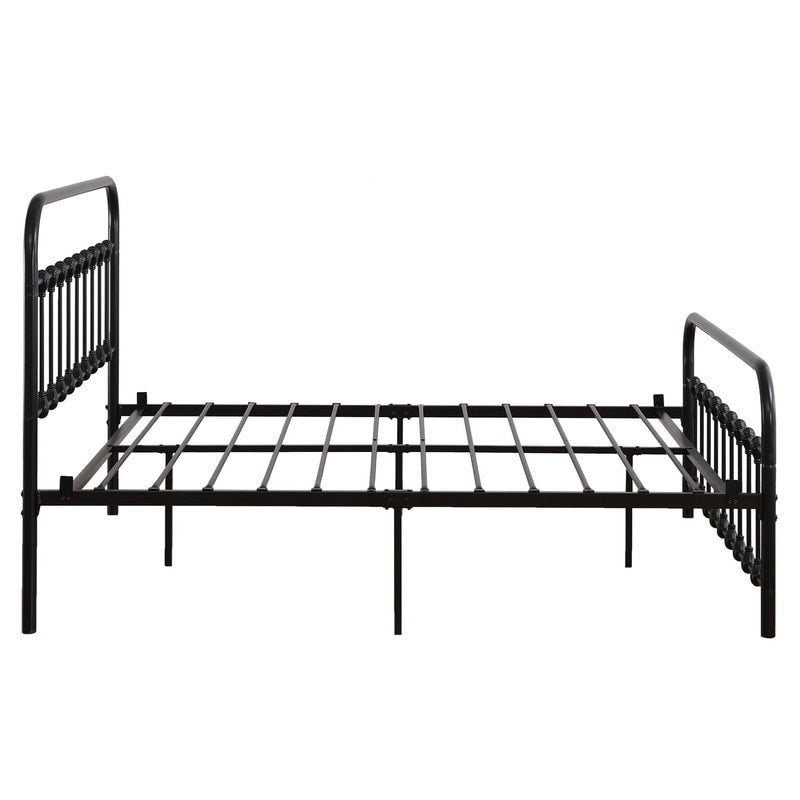 Iron Bed Frame with Shell Headboard Detail and Slat Support – Black, Twin / Full / Queen