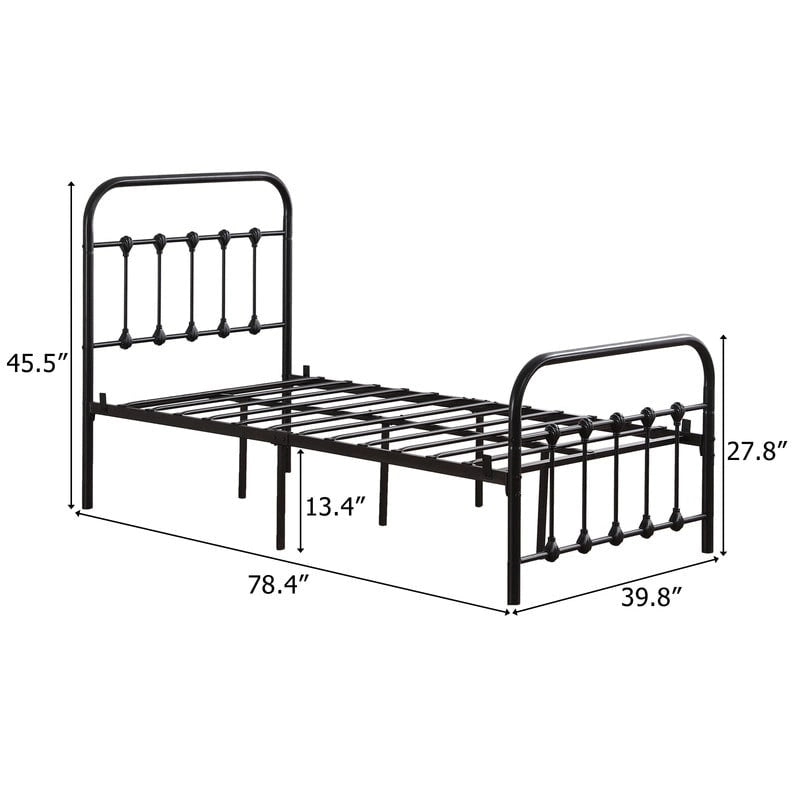 Iron Bed Frame with Shell Headboard Detail and Slat Support – Black, Twin / Full / Queen