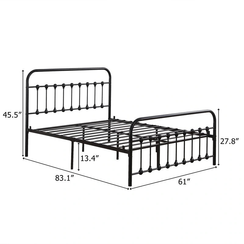 Iron Bed Frame with Shell Headboard Detail and Slat Support – Black, Twin / Full / Queen