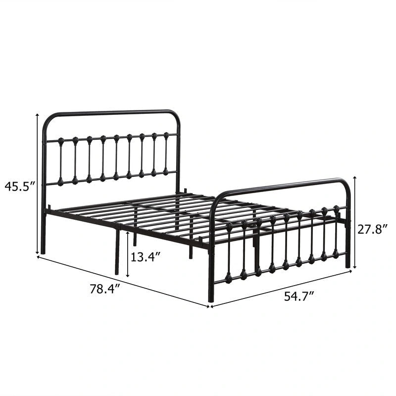 Iron Bed Frame with Shell Headboard Detail and Slat Support – Black, Twin / Full / Queen