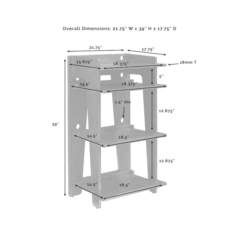 Turntable Stand with Vinyl Record Storage and Cable Management – Gray / Natural, 1-Unit