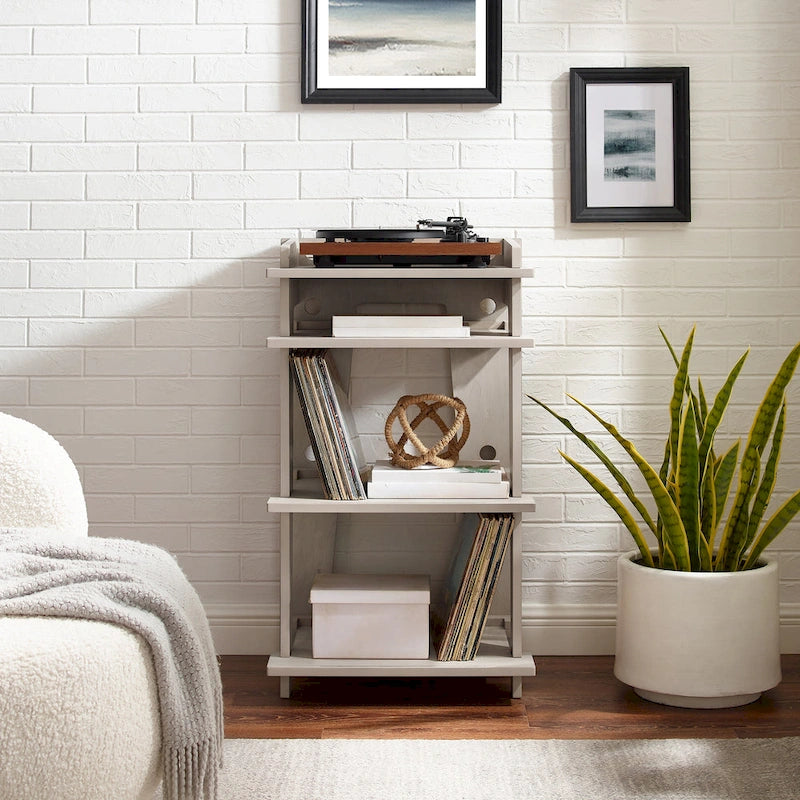Turntable Stand with Vinyl Record Storage and Cable Management – Gray / Natural, 1-Unit