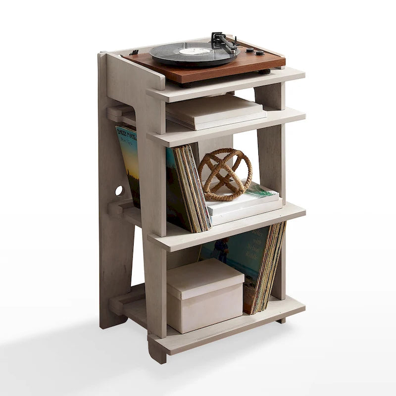 Turntable Stand with Vinyl Record Storage and Cable Management – Gray / Natural, 1-Unit