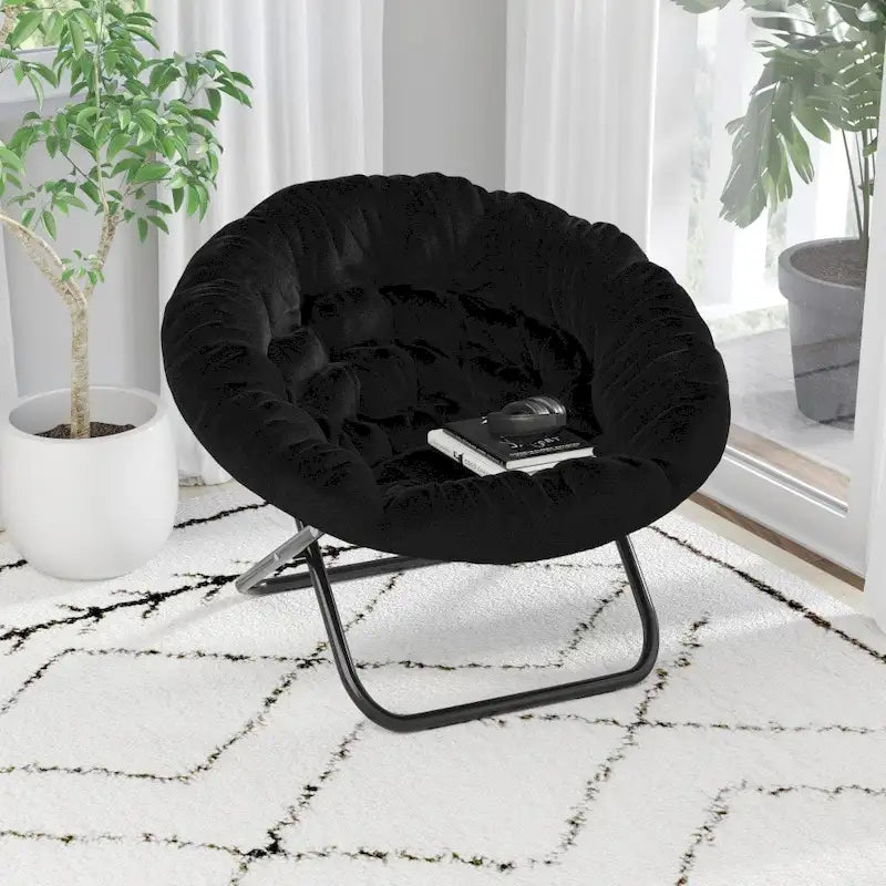 Oversized Folding Saucer Chair with Padded Upholstery and Steel Frame – Gray/Soft Gold / Black / Dusty Aqua/Soft Gold / Ivory/Soft Gold / Blush/Soft Gold / Dusty Purple/Soft Gold / Emerald / Emerald/Soft Gold, 1-Person Use