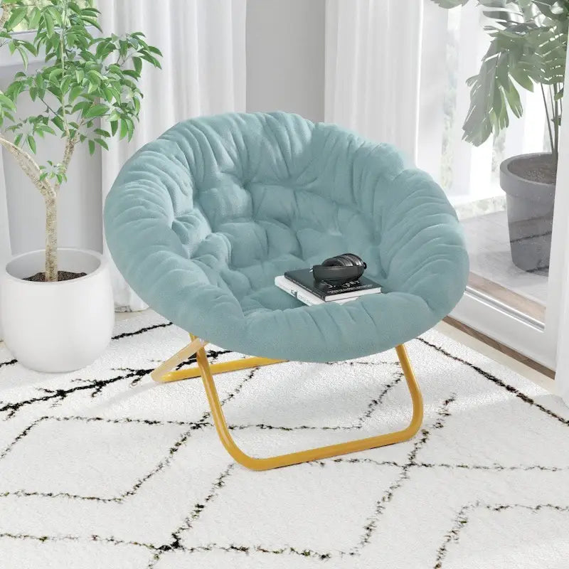 Oversized Folding Saucer Chair with Padded Upholstery and Steel Frame – Gray/Soft Gold / Black / Dusty Aqua/Soft Gold / Ivory/Soft Gold / Blush/Soft Gold / Dusty Purple/Soft Gold / Emerald / Emerald/Soft Gold, 1-Person Use