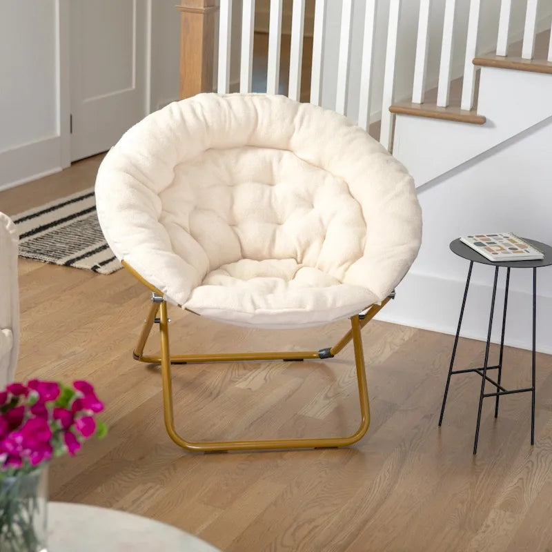 Oversized Folding Saucer Chair with Padded Upholstery and Steel Frame – Gray/Soft Gold / Black / Dusty Aqua/Soft Gold / Ivory/Soft Gold / Blush/Soft Gold / Dusty Purple/Soft Gold / Emerald / Emerald/Soft Gold, 1-Person Use