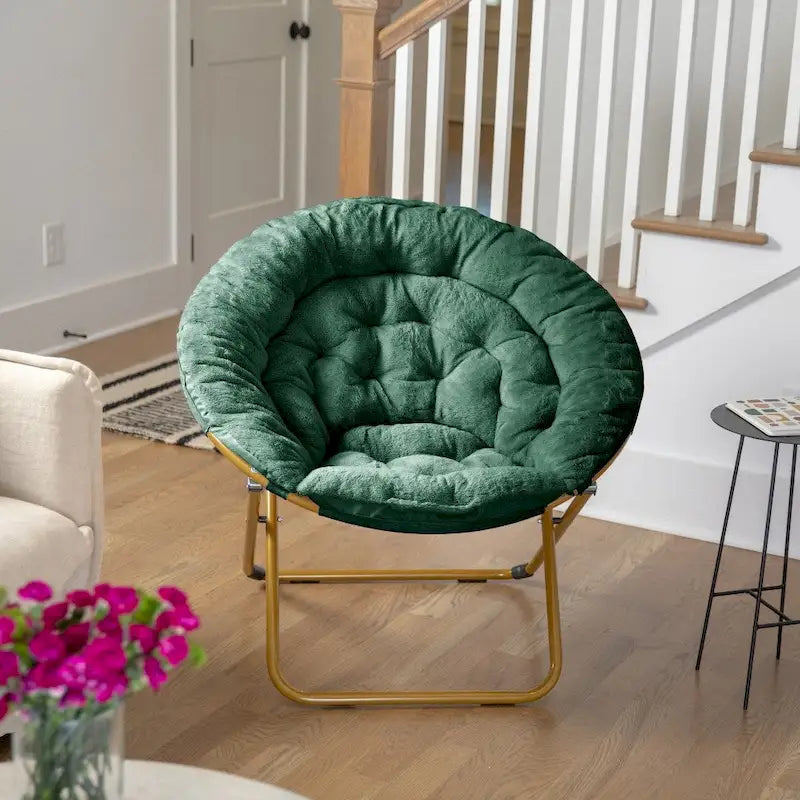 Oversized Folding Saucer Chair with Padded Upholstery and Steel Frame – Gray/Soft Gold / Black / Dusty Aqua/Soft Gold / Ivory/Soft Gold / Blush/Soft Gold / Dusty Purple/Soft Gold / Emerald / Emerald/Soft Gold, 1-Person Use