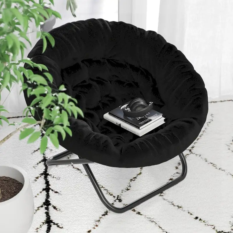 Oversized Folding Saucer Chair with Padded Upholstery and Steel Frame – Gray/Soft Gold / Black / Dusty Aqua/Soft Gold / Ivory/Soft Gold / Blush/Soft Gold / Dusty Purple/Soft Gold / Emerald / Emerald/Soft Gold, 1-Person Use