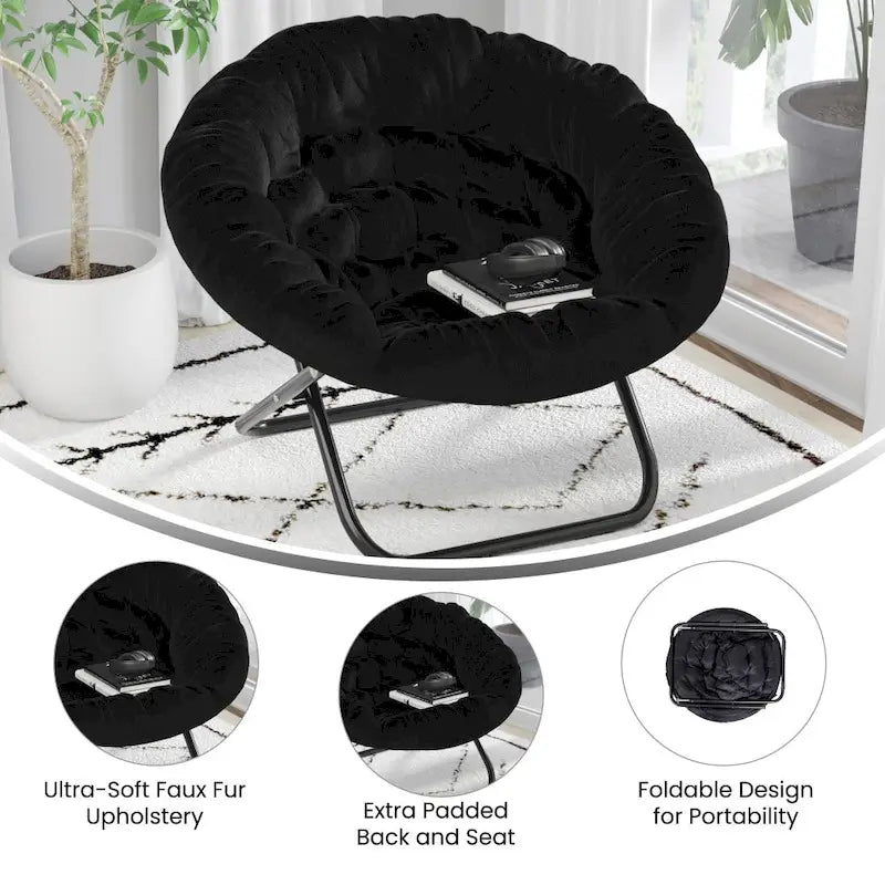 Oversized Folding Saucer Chair with Padded Upholstery and Steel Frame – Gray/Soft Gold / Black / Dusty Aqua/Soft Gold / Ivory/Soft Gold / Blush/Soft Gold / Dusty Purple/Soft Gold / Emerald / Emerald/Soft Gold, 1-Person Use