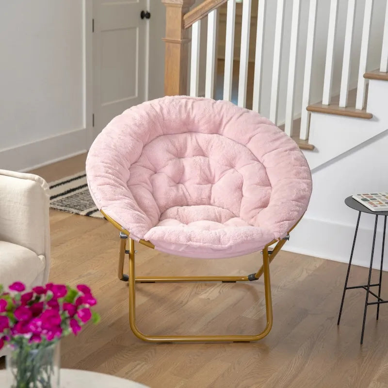 Oversized Folding Saucer Chair with Padded Upholstery and Steel Frame – Gray/Soft Gold / Black / Dusty Aqua/Soft Gold / Ivory/Soft Gold / Blush/Soft Gold / Dusty Purple/Soft Gold / Emerald / Emerald/Soft Gold, 1-Person Use