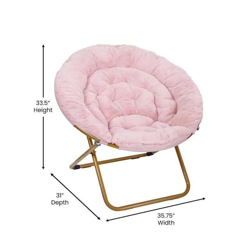 Oversized Folding Saucer Chair with Padded Upholstery and Steel Frame – Gray/Soft Gold / Black / Dusty Aqua/Soft Gold / Ivory/Soft Gold / Blush/Soft Gold / Dusty Purple/Soft Gold / Emerald / Emerald/Soft Gold, 1-Person Use