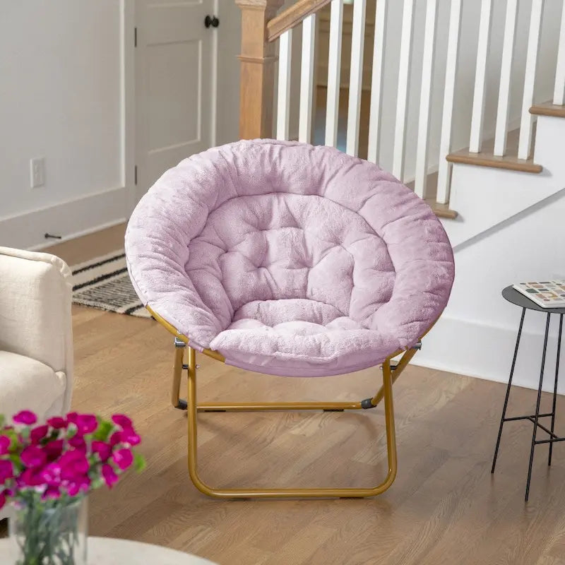 Oversized Folding Saucer Chair with Padded Upholstery and Steel Frame – Gray/Soft Gold / Black / Dusty Aqua/Soft Gold / Ivory/Soft Gold / Blush/Soft Gold / Dusty Purple/Soft Gold / Emerald / Emerald/Soft Gold, 1-Person Use