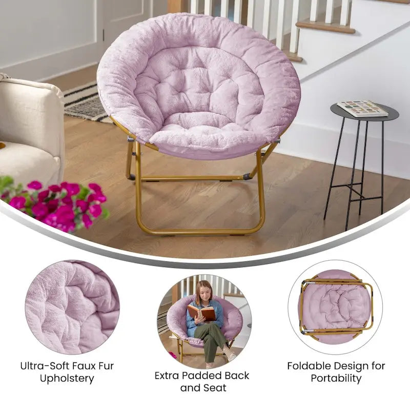 Oversized Folding Saucer Chair with Padded Upholstery and Steel Frame – Gray/Soft Gold / Black / Dusty Aqua/Soft Gold / Ivory/Soft Gold / Blush/Soft Gold / Dusty Purple/Soft Gold / Emerald / Emerald/Soft Gold, 1-Person Use